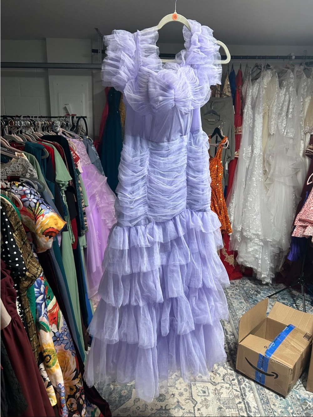 Lavender Ruffled Tulle Maxi Dress - Women